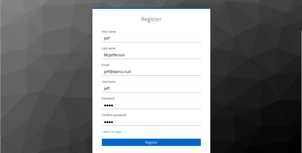 Registering a new user in Keycloak